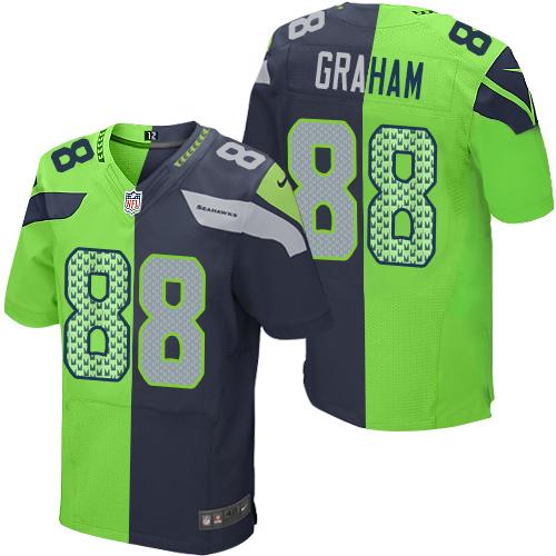 Nike Seahawks #88 Jimmy Graham Steel Blue/Green Men's Stitched NFL Elite Split Jersey - Click Image to Close